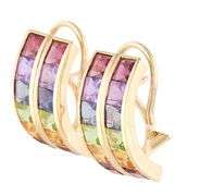 Princess Cut Multi-Color Gemstone Double Row J Hoop Earrings in 14K