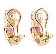 1.40ctw Emerald Cut Rubies and 0.48ctw Diamond J Hoop Earrings in 14K