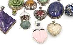 Big group lot of Vintage 925 sterling silver gemstone pendants