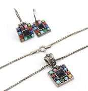 Set of Vintage 925 sterling silver gemstone pendant o box chain and matching earrings