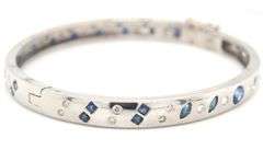 14kt White gold sapphire and diamond burnished set bangle bracelet