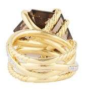 David Yurman Smokey Quartz and 0.32ctw Diamond Cable Wrap Ring in 18K