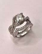 14 Kt White Gold Plate 2 Band Stackable 2.65 Ct Lab Simulated Diamond Ring Set.
