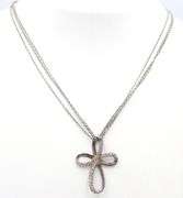 Vintage 925 sterling silver Cubic Zirconia cross pendant on multi strand Italian chain