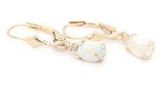 14kt Yellow gold oval opal and diamond dangle earrings