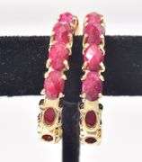 Pink Gemstone Hoop Earrings in Vermeil Sterling Silver