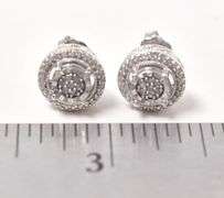 Diamond Cluster Stud Earrings in Sterling Silver