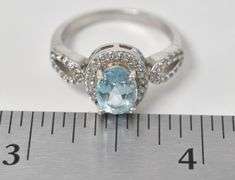 Blue Topaz and CZ Gemstone Ring in Sterling Silver