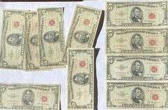 10 $5 Red Seal US Notes