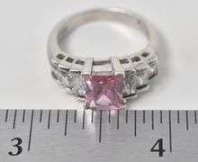 Pink and White CZ Gemstone Ring in Sterling Silver