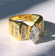 Ladies Sparkling 14 Kt Tri-Layered Yellow Gold Plated Rare 3.35 Ct Marquis Cut Lab Simulated Diamond