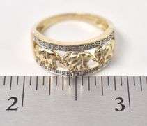 Stunning 14K Yellow Gold Diamond Elephant Wide Band Ring