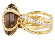 David Yurman Smokey Quartz and 0.32ctw Diamond Cable Wrap Ring in 18K