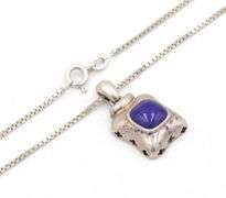 Vintage 925 sterling silver Lapis pendant on box chain necklace