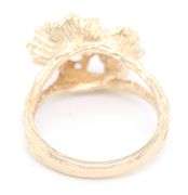 14kt Yellow gold oval opal and sapphire flower style open shank ring