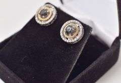 Hematite and CZ Gemstone Stud Earrings in Sterling Silver with 14K Yellow Gold Plating