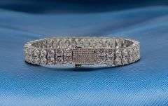 14 Kt White Gold Plated 72 Count Lab Simulated Diamond Tennis Bracelet