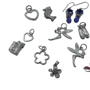 Sterling Silver Jewelry Lot: Charms, Amethyst & Pink Mother of Pearl Earrings