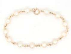 14kt Yellow gold white freshwater pearl and gold bracelet