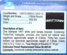 14kt White gold sapphire and diamond burnished set bangle bracelet