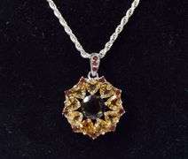 Multi-Gemstone Sunflower Pendant Necklace in Sterling Silver