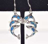 Opal Dolphin Dangle Earrings in Sterling Silver