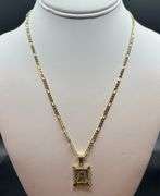 18 Kt Gold Plated Initial Letter "A" Diamond Cut Monogram Pendant Necklace w/Figaro Chain.
