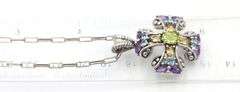 Vintage 925 sterling silver signed multi color gemstone cross pendant on chain