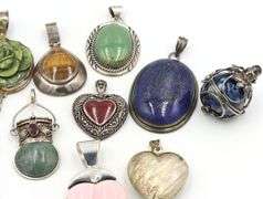 Big group lot of Vintage 925 sterling silver gemstone pendants