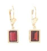 14kt Yellow gold Emerald garnet bezel set dangle earrings