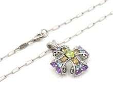 Vintage 925 sterling silver signed multi color gemstone cross pendant on chain
