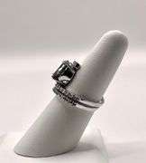 14 Kt White Gold Plate 6.5 Ct Silky Black Moissanite & 30 Count Natural Diamond Bridal Set Ring