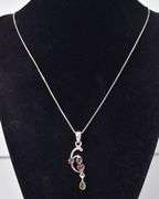 Peridot and Pink Topaz Gemstone Pendant Necklace in Sterling Silver