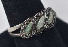Jade and Marcasite Gemstone Ring in Sterling Silver