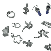 Sterling Silver Jewelry Lot: Charms, Amethyst & Pink Mother of Pearl Earrings