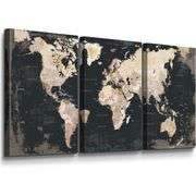 Set of 3 World Map Wall Art Framed Canvas