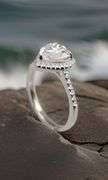 14 Kt White Gold Plate 2.75 Ct White Ice Blue Fire Moissanite Heart Ring