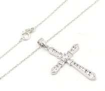 Vintage 925 sterling silver cubic zirconia cross pendant on chain