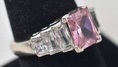 Pink and White CZ Gemstone Ring in Sterling Silver