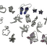 Sterling Silver Jewelry Lot: Charms, Amethyst & Pink Mother of Pearl Earrings