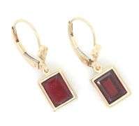 14kt Yellow gold Emerald garnet bezel set dangle earrings