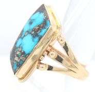 14kt Yellow gold Morenci Turquoise offset rectangular ring