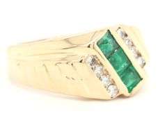14kt Yellow gold 0.57ctw square emerald and 0.25ctw channel set diamond ring