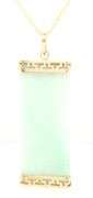 14kt Yellow gold Jade good Fortune bar pendant on chain