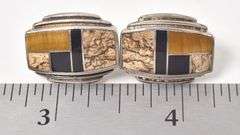 Native American Multi-Gemstone Inlay Stud Earrings in Sterling Silver
