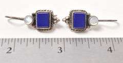 Lapis and Mother of Pearl Gemstone Dangle Earrings in Sterling Silver