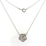 925 	Sterling Silver Cubic Zirconia Flower Style Pendant on Chain