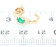 14kt Yellow gold oval emerald and diamond J hoop earrings