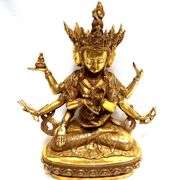 NEPALESE 3 Headed Green Tara Gold Statue
