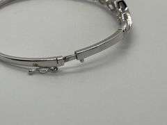 10K White Gold Baguette & Round Brilliant Cut Diamond Bangle Bracelet